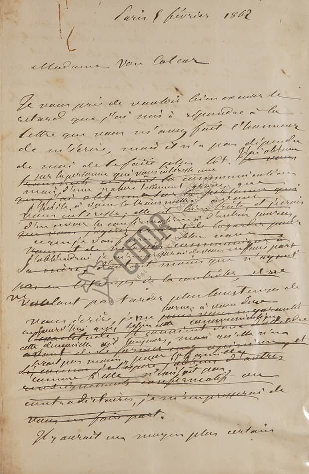 Carta manuscrita de Allan Kardec a Madame Van Calcar página 1