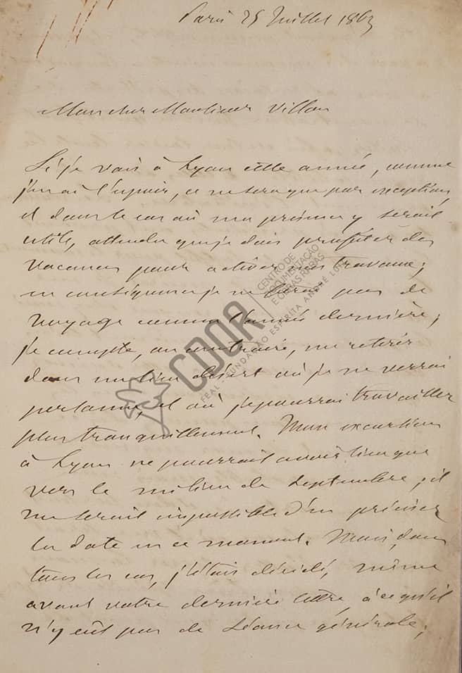 Carta de Allan Kardec a Villon 25-07-1863 Página 1