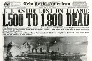 Noticia del New York American del hundimiento del Titanic
