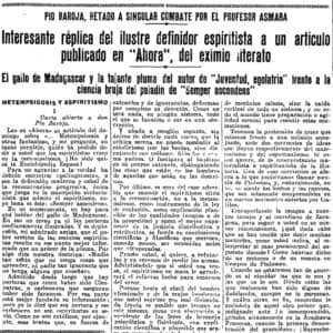 Página de el Heraldo de Madrid. (6-2-1935) que contiene la primera parte del artículo Metempsicosis y Espiritismo