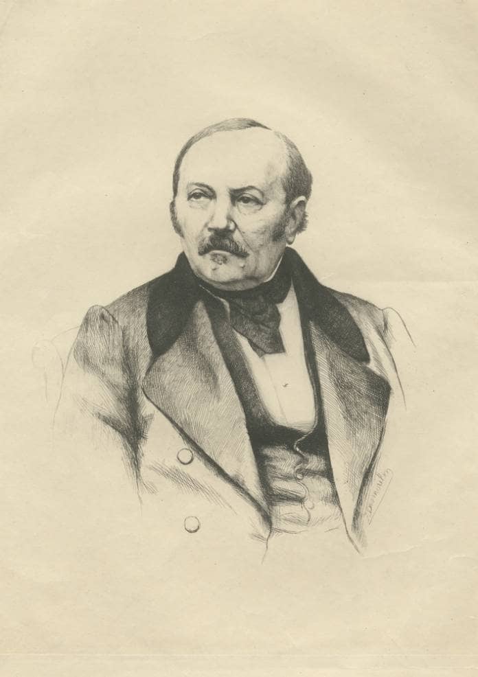 Retrato de Allan Kardec 6 (Hippolyte Leon Denizard Rivail), diseño y grabado por Desmoulin, pintor. (Siglo XIX)