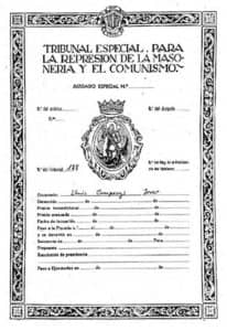 Documento del Tribunal Especial para la represión de la Masonería y el Comunismo